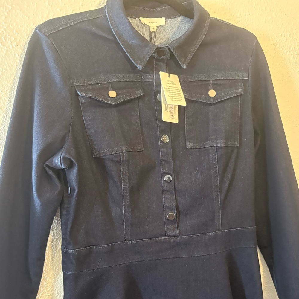 Classic A Loves A Dark Blue Denim Fit & Flare Shirt Dress NWT Women’s Size - Picture 4 of 6